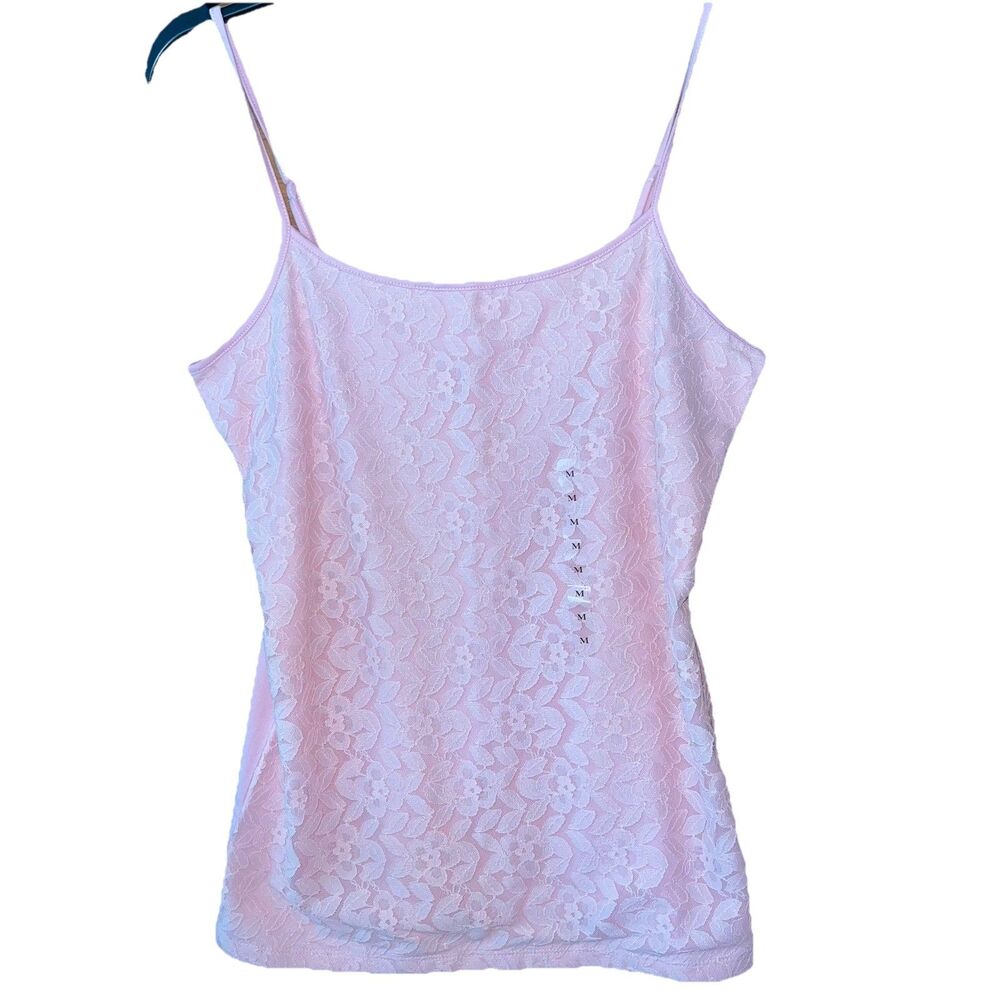 Y2K Ann Taylor LOFT Cami Tank Top M Floral Mesh Lace Pink Fairy Grunge Camisole